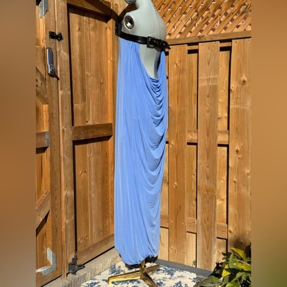 🆕 RAT & BOA 🧿 NWOT Antonie Blue Draped Maxi Dress with Leather Belt, Sz S / M - Picture 10 of 15